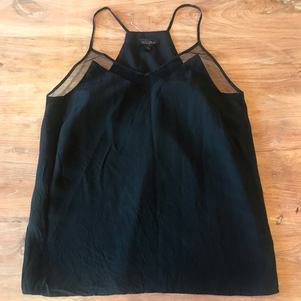 Black silk mesh inset v neck camisole